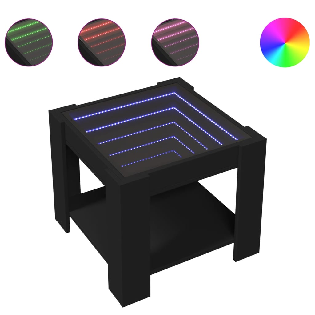 fekete szerelt fa dohányzóasztal LED-del 53 x 53 x 45 cm