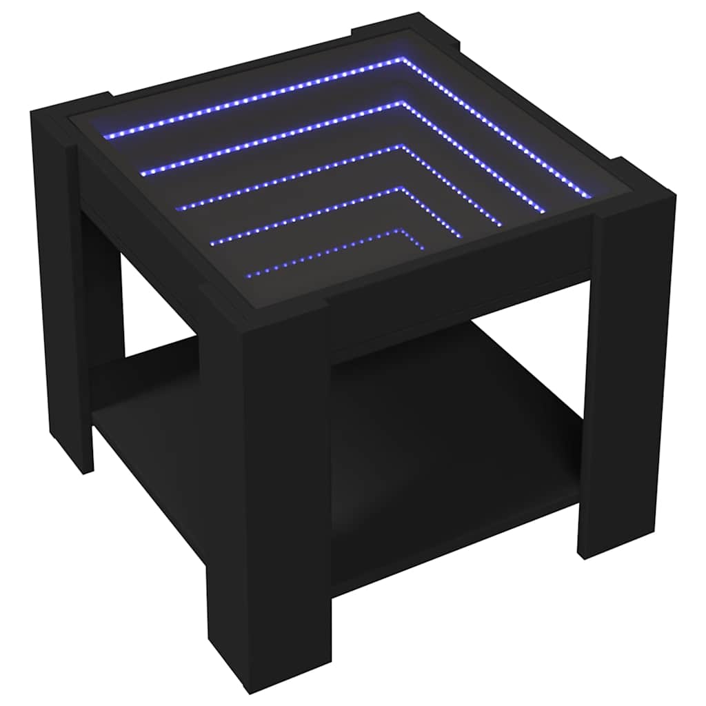 fekete szerelt fa dohányzóasztal LED-del 53 x 53 x 45 cm