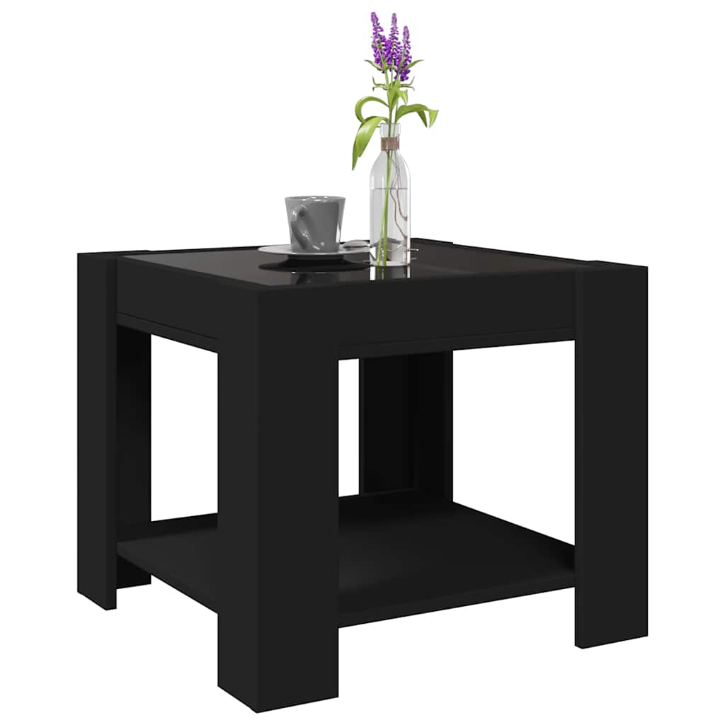 fekete szerelt fa dohányzóasztal LED-del 53 x 53 x 45 cm
