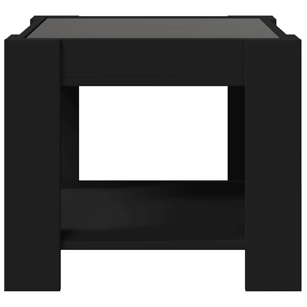 fekete szerelt fa dohányzóasztal LED-del 53 x 53 x 45 cm