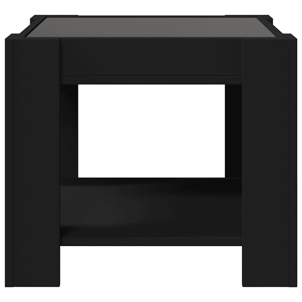 fekete szerelt fa dohányzóasztal LED-del 53 x 53 x 45 cm