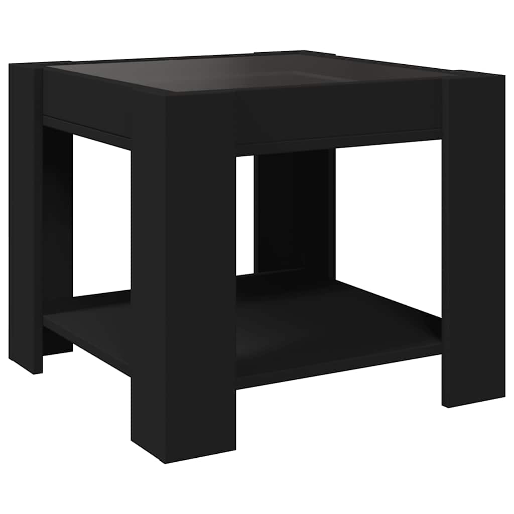 fekete szerelt fa dohányzóasztal LED-del 53 x 53 x 45 cm