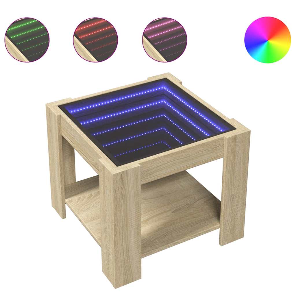 sonoma tölgy szerelt fa dohányzóasztal LED-del 53 x 53 x 45 cm