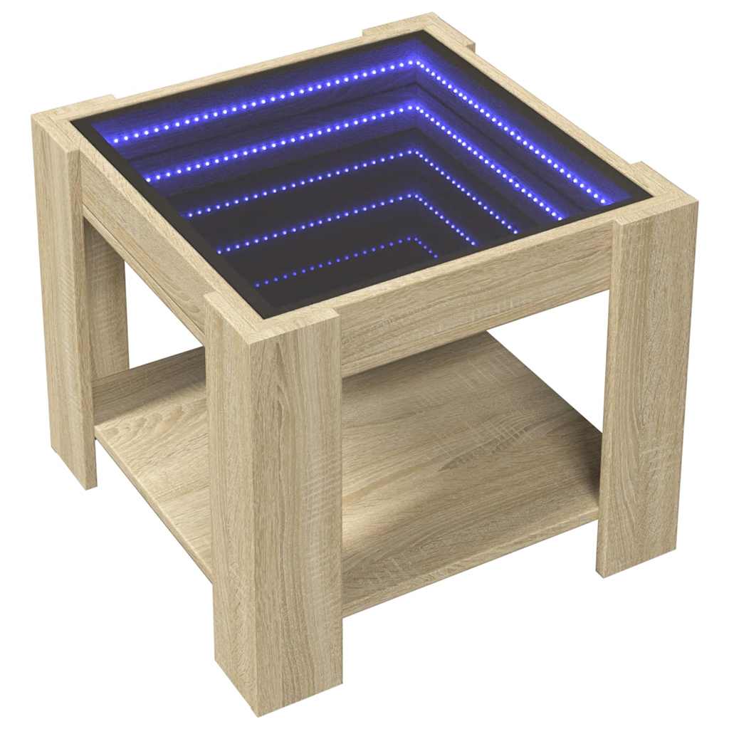 sonoma tölgy szerelt fa dohányzóasztal LED-del 53 x 53 x 45 cm