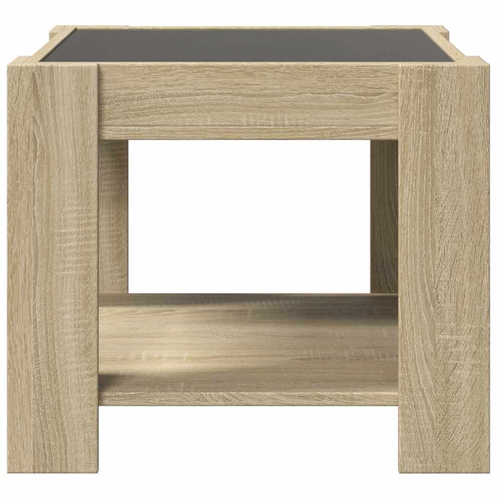 sonoma tölgy szerelt fa dohányzóasztal LED-del 53 x 53 x 45 cm