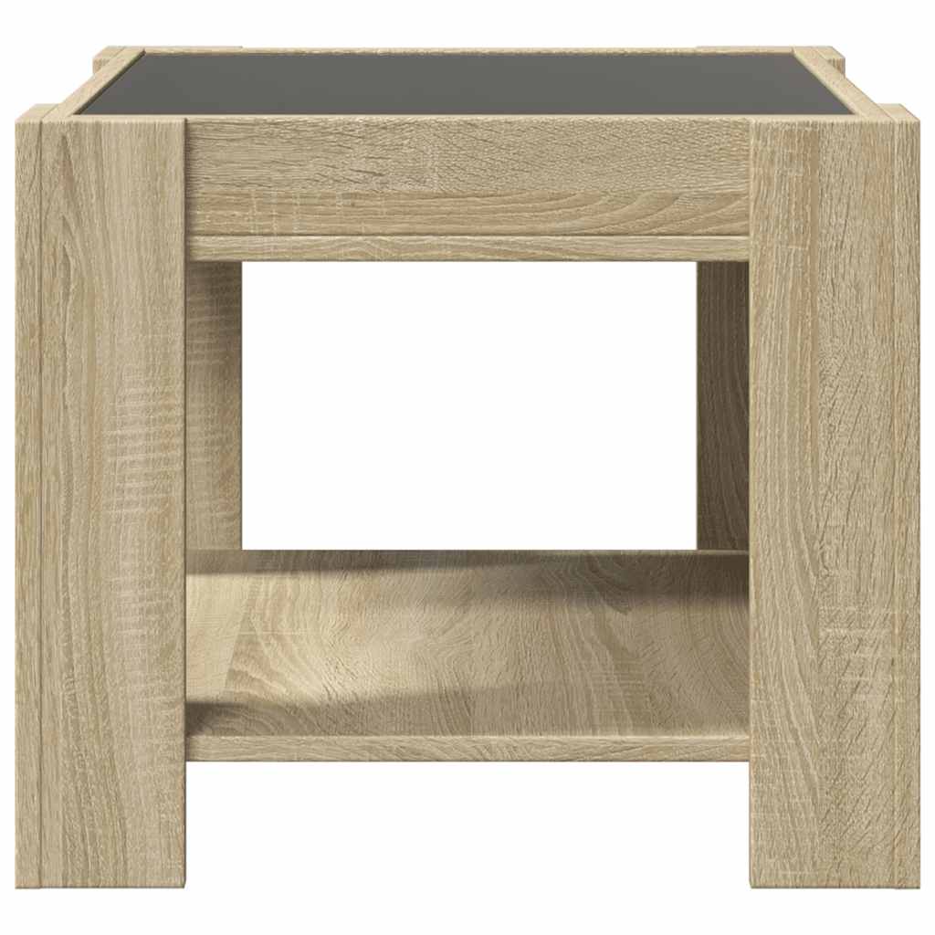 sonoma tölgy szerelt fa dohányzóasztal LED-del 53 x 53 x 45 cm