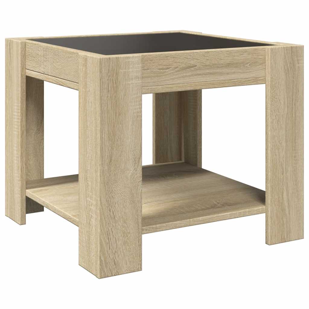 sonoma tölgy szerelt fa dohányzóasztal LED-del 53 x 53 x 45 cm