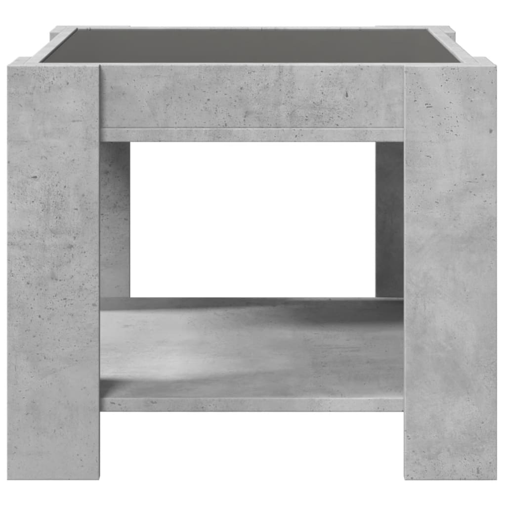 betonszürke szerelt fa dohányzóasztal LED-del 53 x 53 x 45 cm