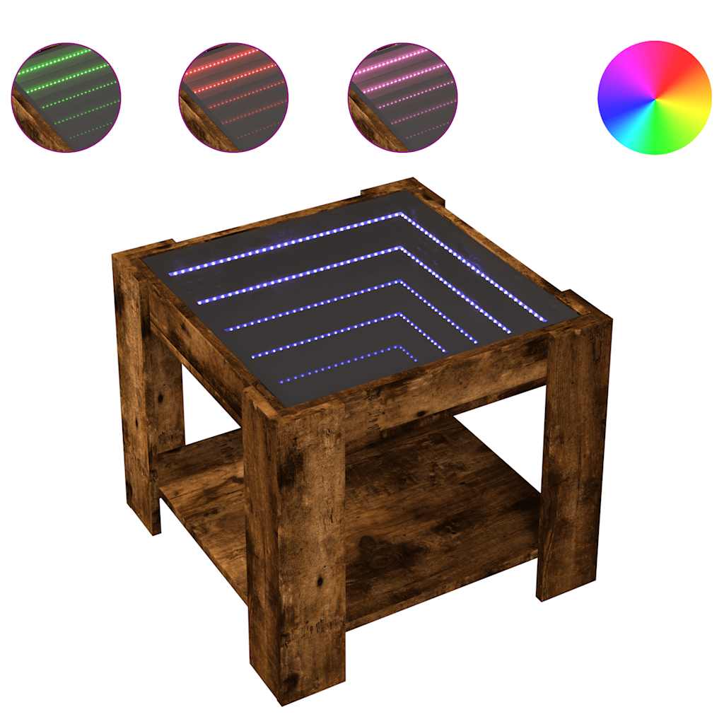 füstös tölgy szerelt fa dohányzóasztal LED-del 53 x 53 x 45 cm