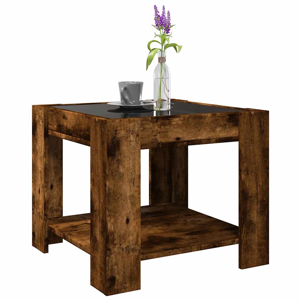 füstös tölgy szerelt fa dohányzóasztal LED-del 53 x 53 x 45 cm
