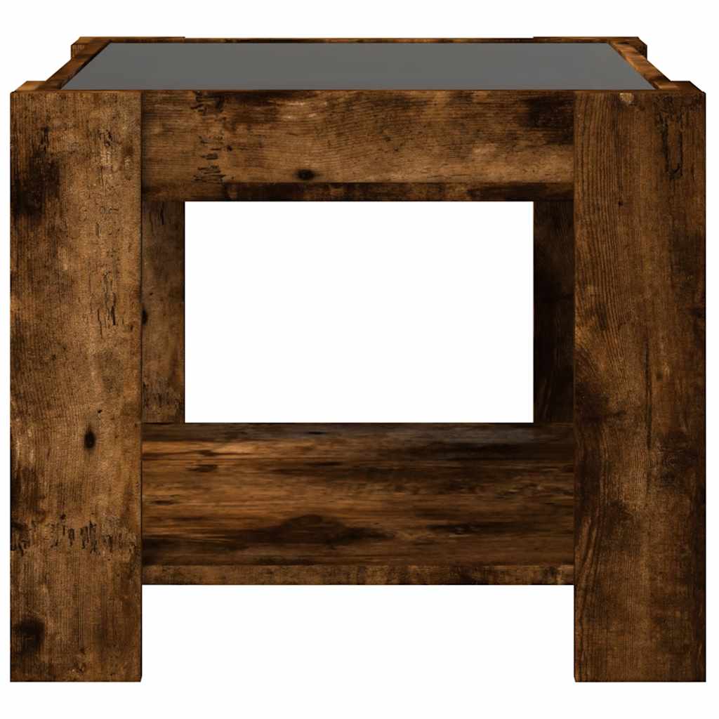 füstös tölgy szerelt fa dohányzóasztal LED-del 53 x 53 x 45 cm