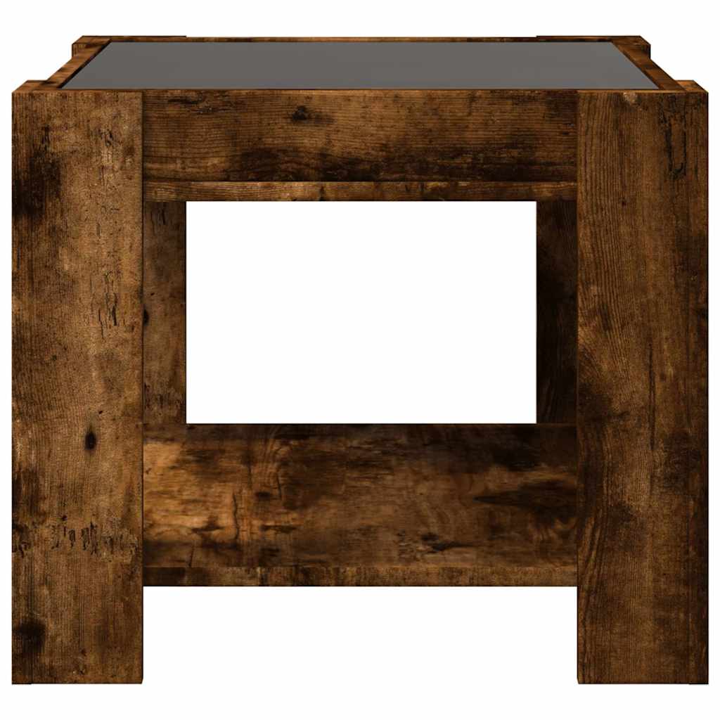 füstös tölgy szerelt fa dohányzóasztal LED-del 53 x 53 x 45 cm