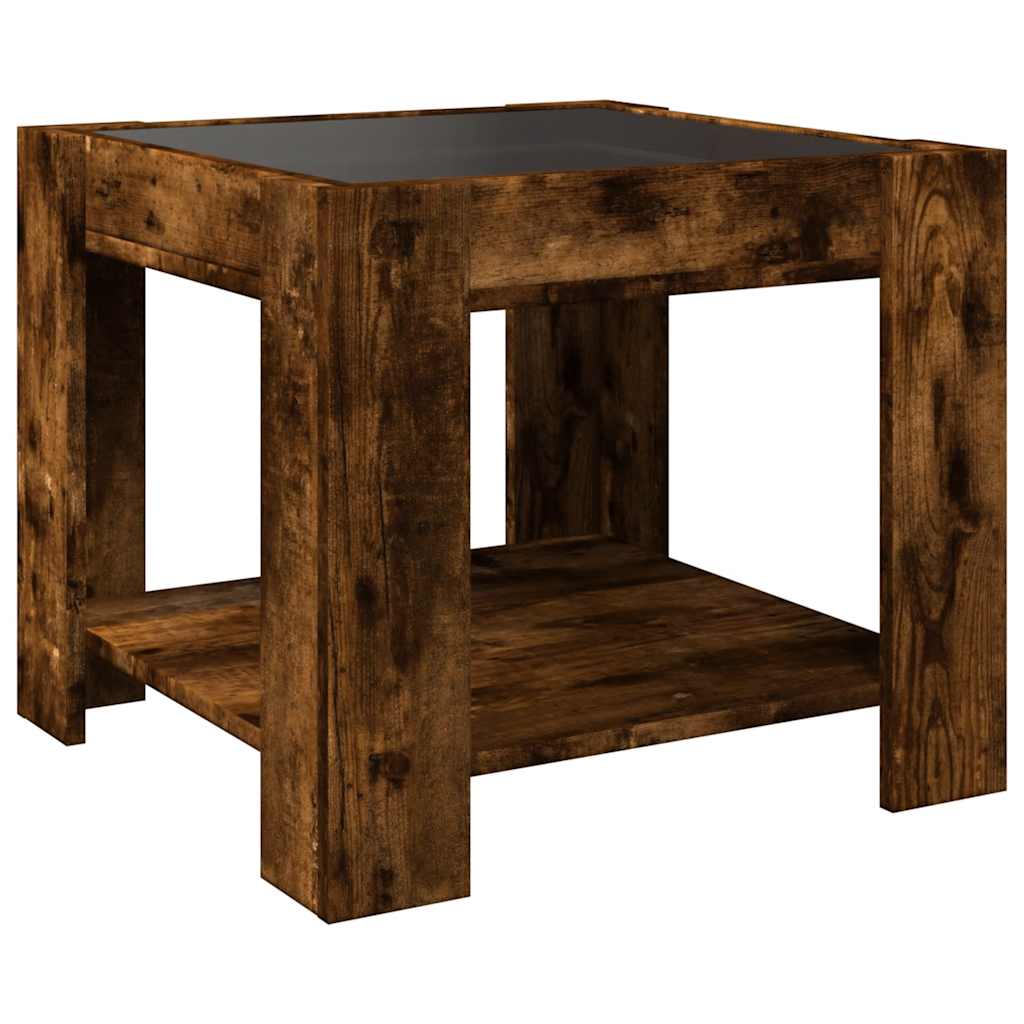 füstös tölgy szerelt fa dohányzóasztal LED-del 53 x 53 x 45 cm