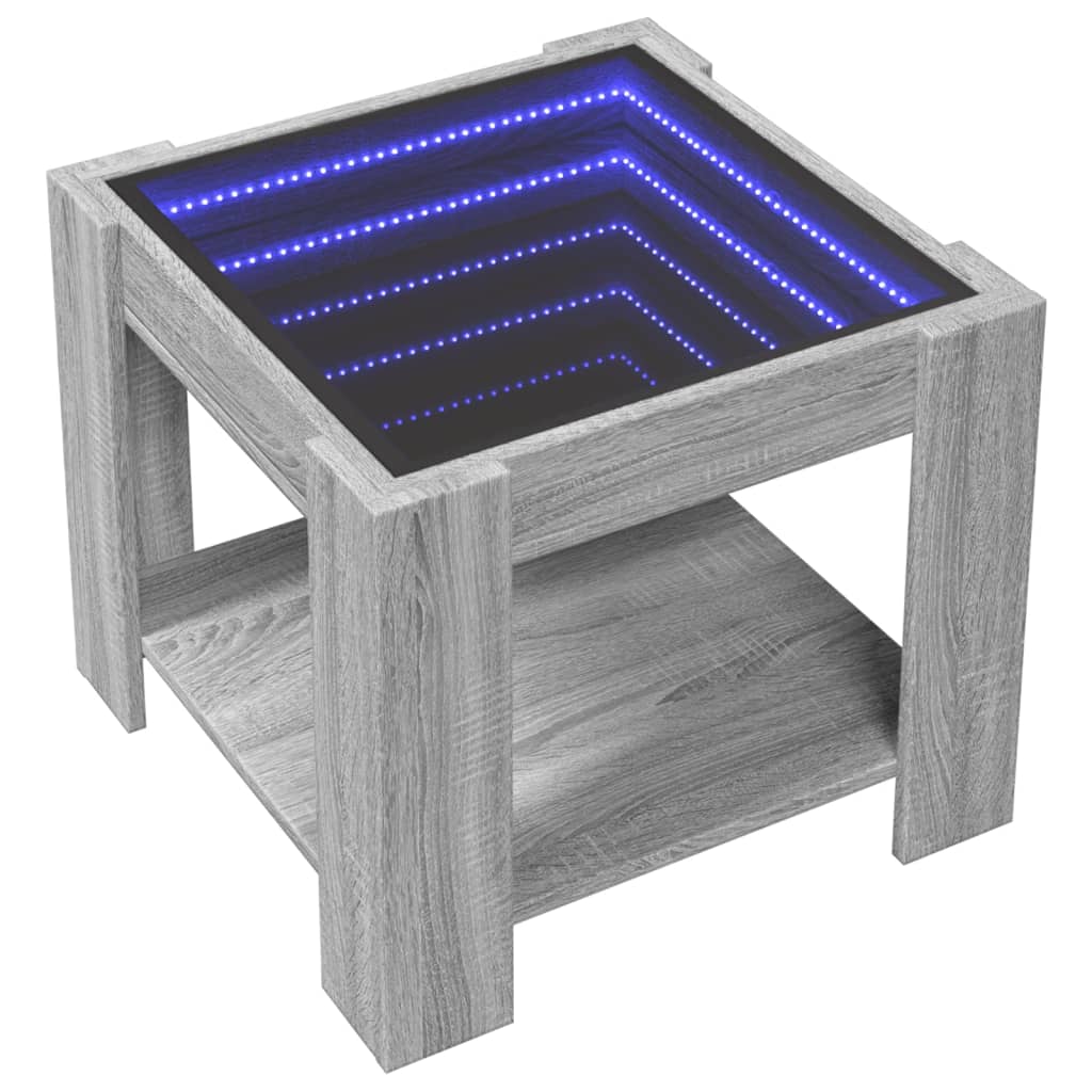 szürke sonoma szerelt fa dohányzóasztal LED-del 53 x 53 x 45 cm