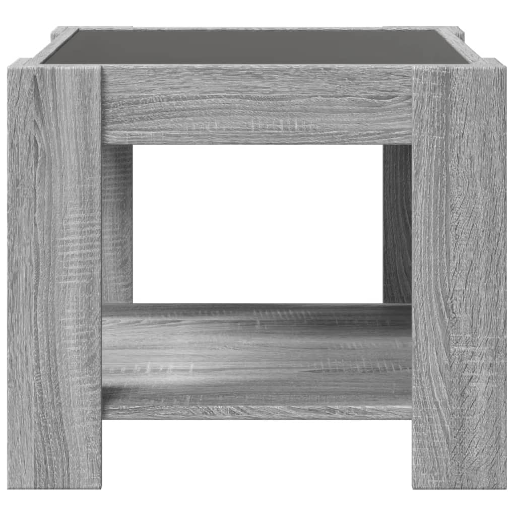 szürke sonoma szerelt fa dohányzóasztal LED-del 53 x 53 x 45 cm