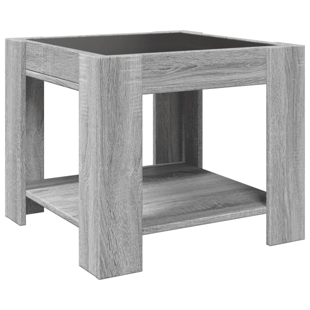 szürke sonoma szerelt fa dohányzóasztal LED-del 53 x 53 x 45 cm