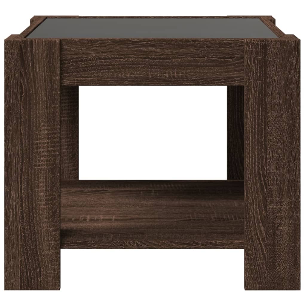 barna tölgy szerelt fa dohányzóasztal LED-del 53 x 53 x 45 cm