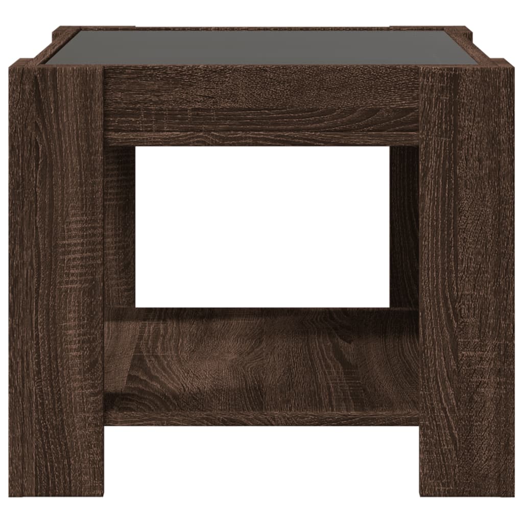 barna tölgy szerelt fa dohányzóasztal LED-del 53 x 53 x 45 cm