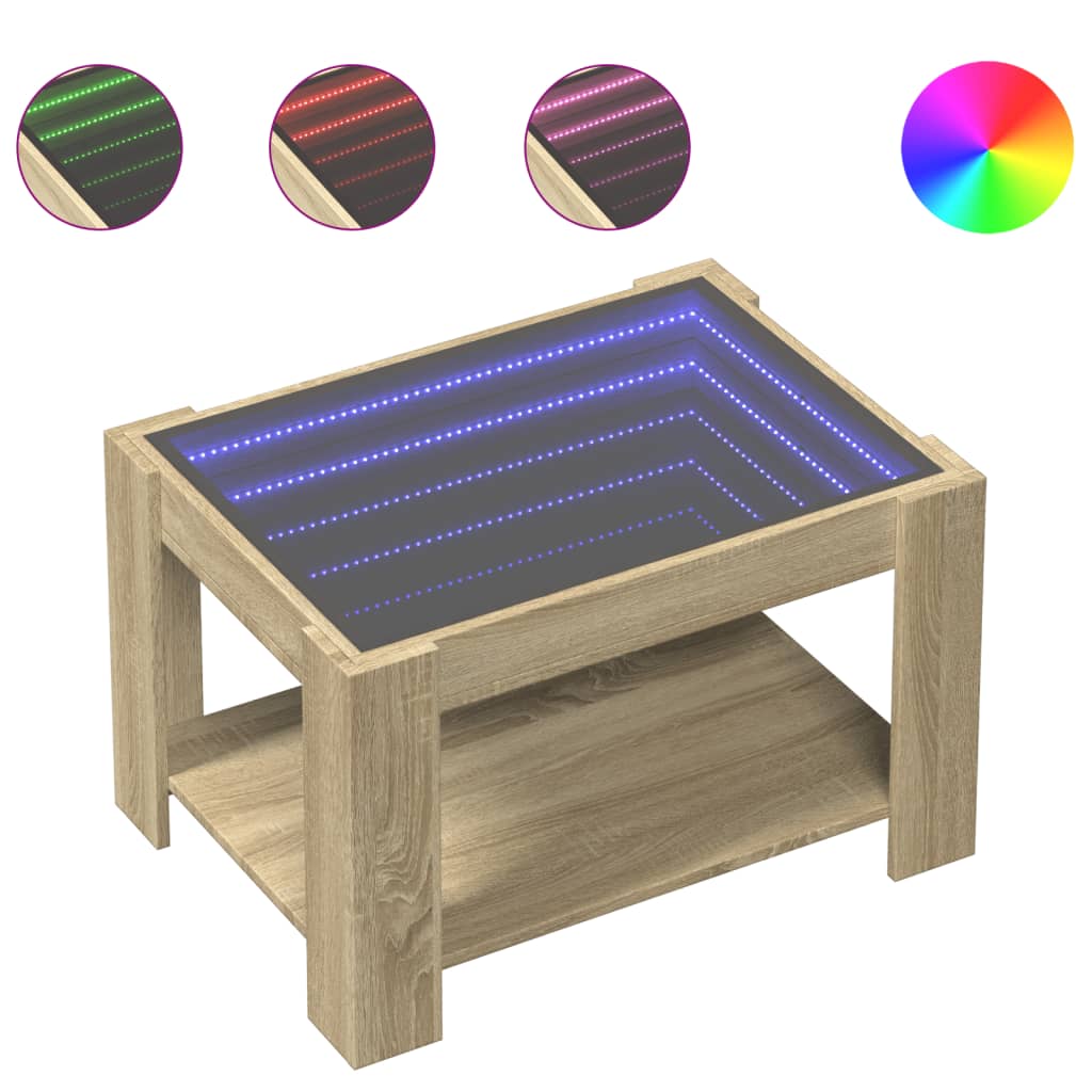sonoma tölgy szerelt fa dohányzóasztal LED-del 73 x 53 x 45 cm