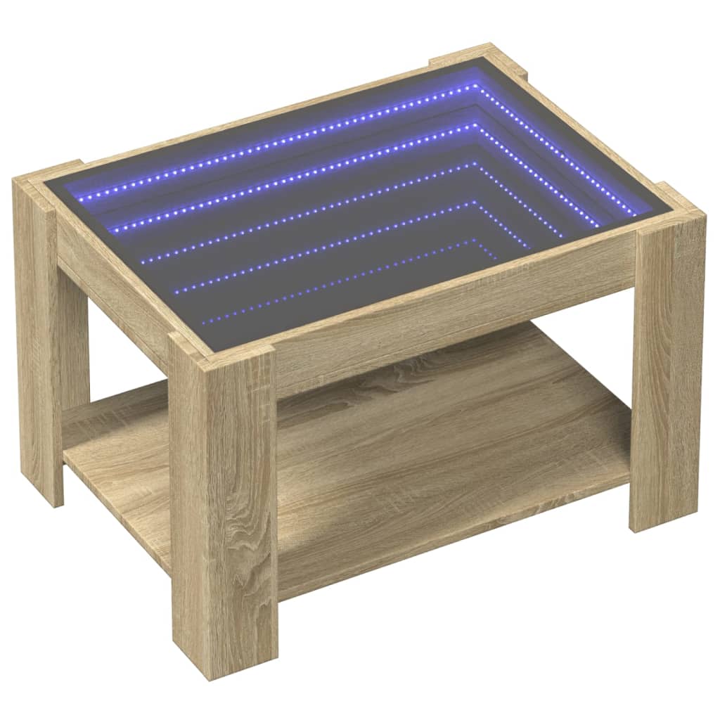sonoma tölgy szerelt fa dohányzóasztal LED-del 73 x 53 x 45 cm