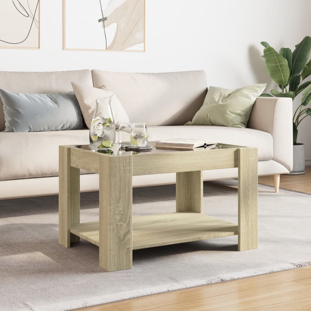 sonoma tölgy szerelt fa dohányzóasztal LED-del 73 x 53 x 45 cm