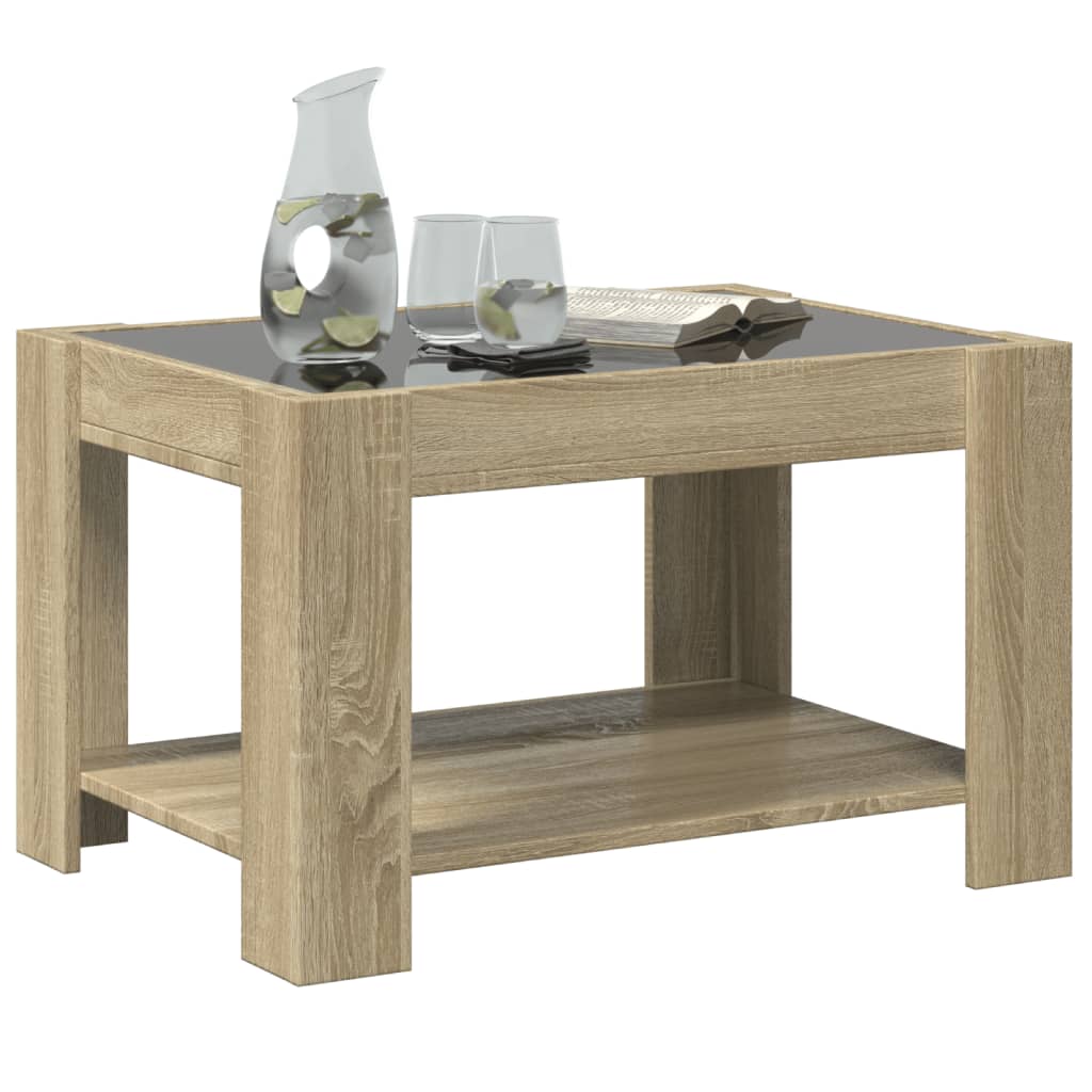 sonoma tölgy szerelt fa dohányzóasztal LED-del 73 x 53 x 45 cm