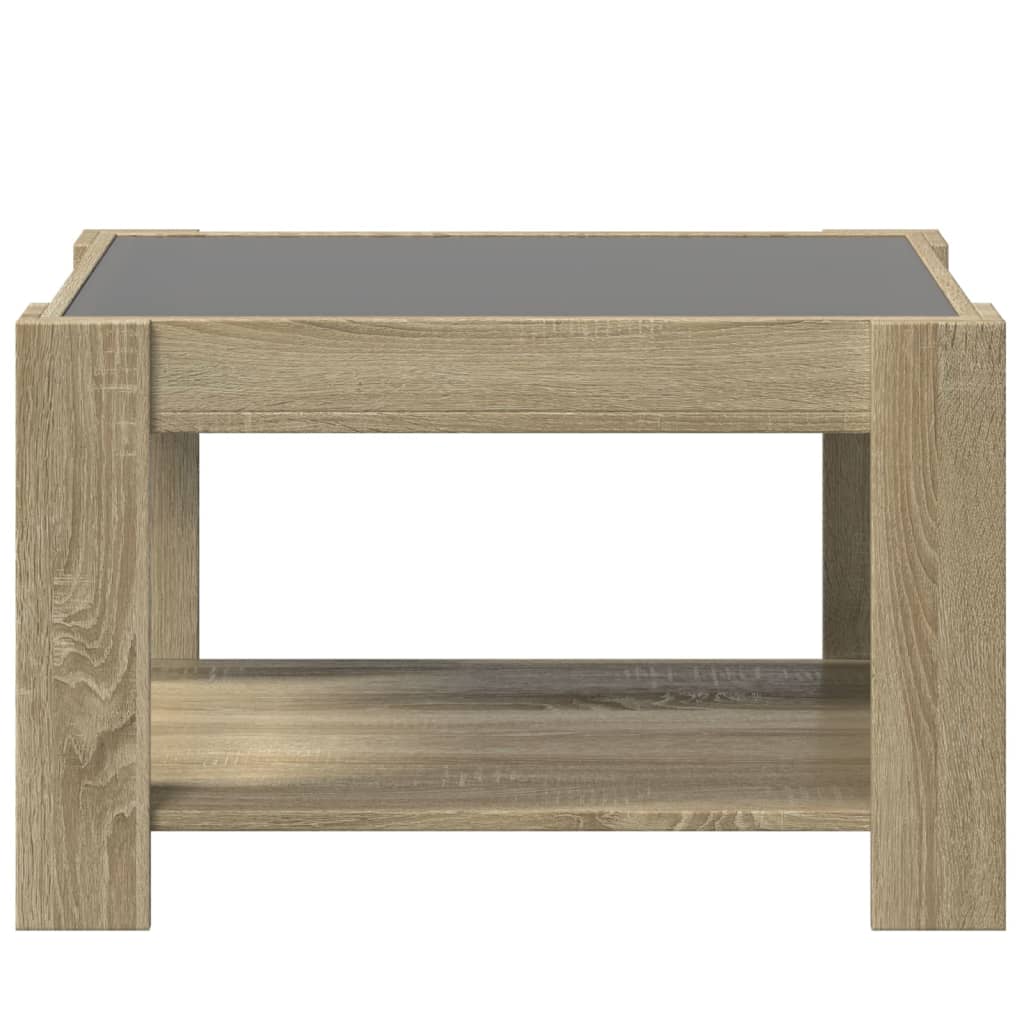 sonoma tölgy szerelt fa dohányzóasztal LED-del 73 x 53 x 45 cm