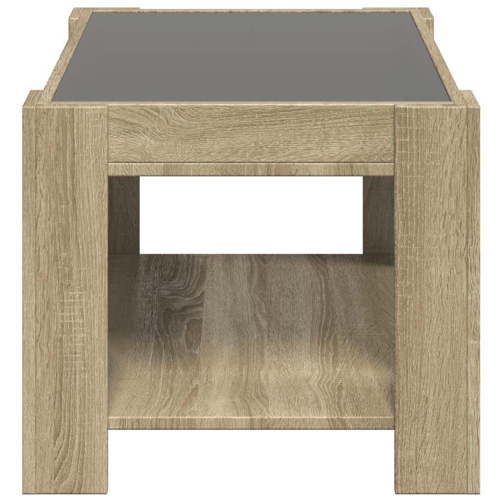 sonoma tölgy szerelt fa dohányzóasztal LED-del 73 x 53 x 45 cm