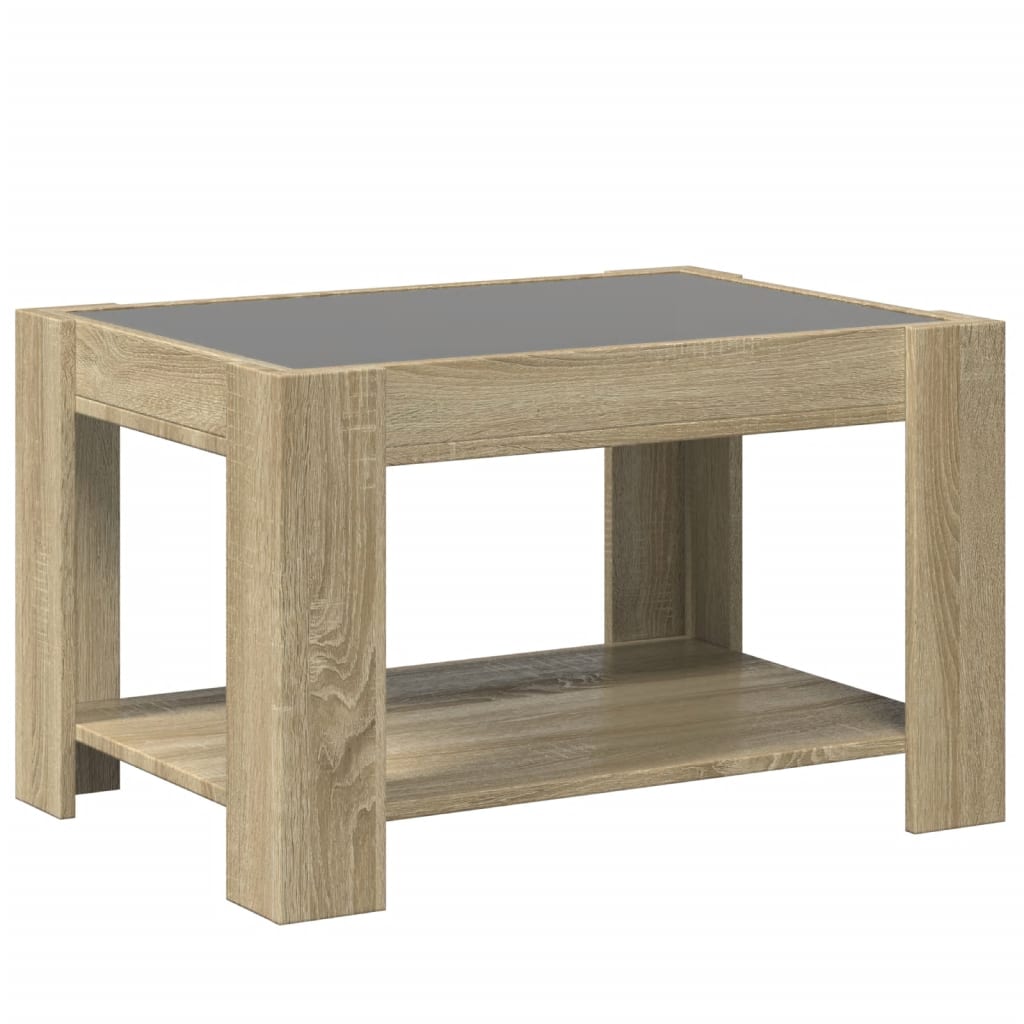 sonoma tölgy szerelt fa dohányzóasztal LED-del 73 x 53 x 45 cm