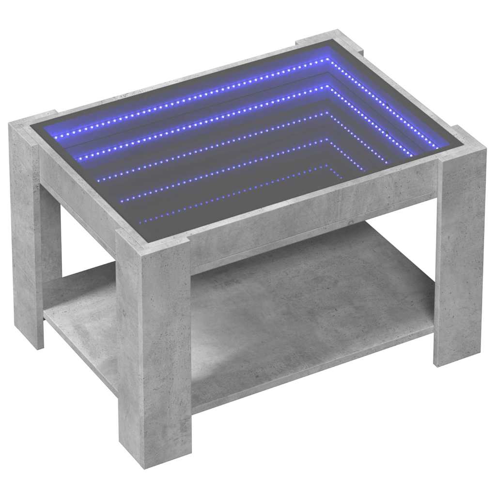 betonszürke szerelt fa dohányzóasztal LED-del 73 x 53 x 45 cm