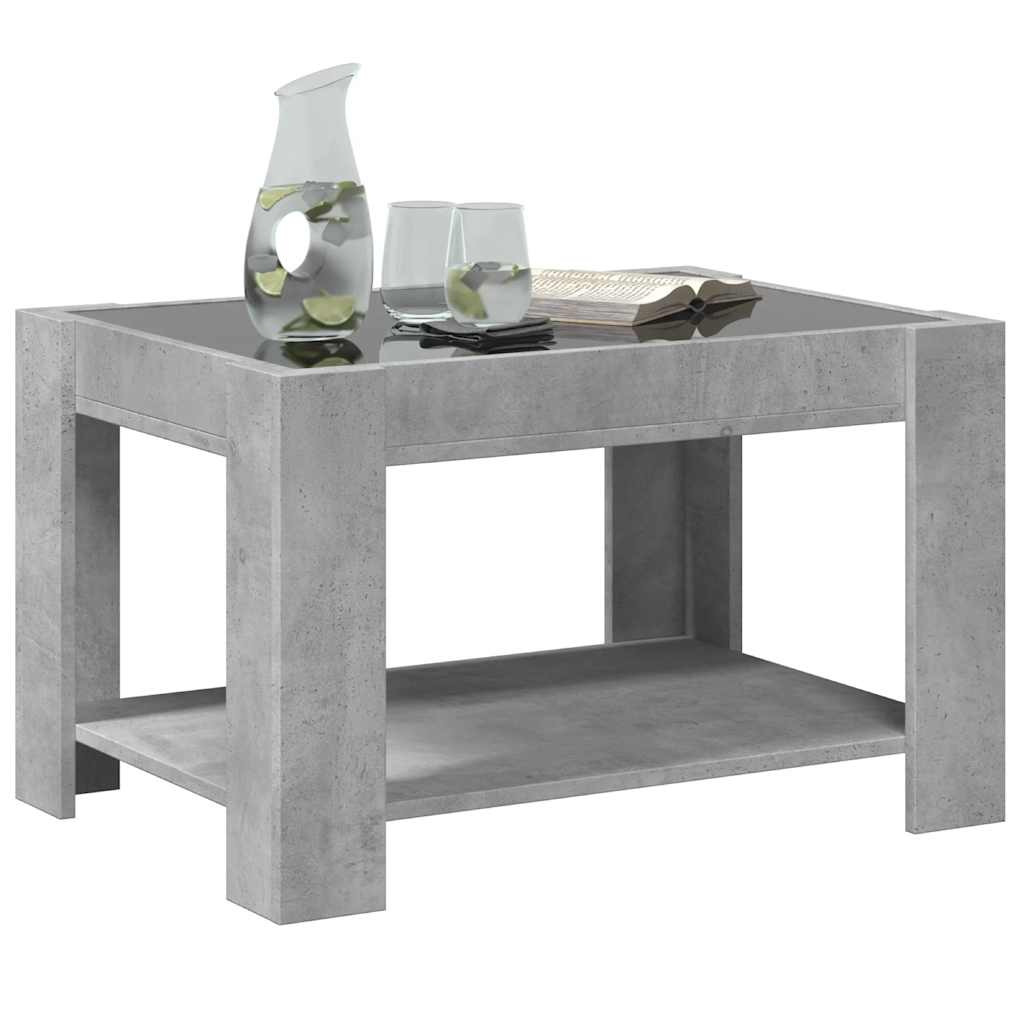 betonszürke szerelt fa dohányzóasztal LED-del 73 x 53 x 45 cm