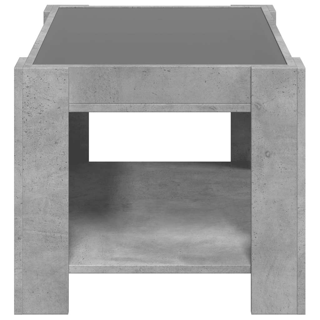 betonszürke szerelt fa dohányzóasztal LED-del 73 x 53 x 45 cm
