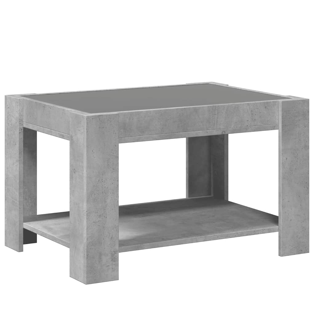 betonszürke szerelt fa dohányzóasztal LED-del 73 x 53 x 45 cm