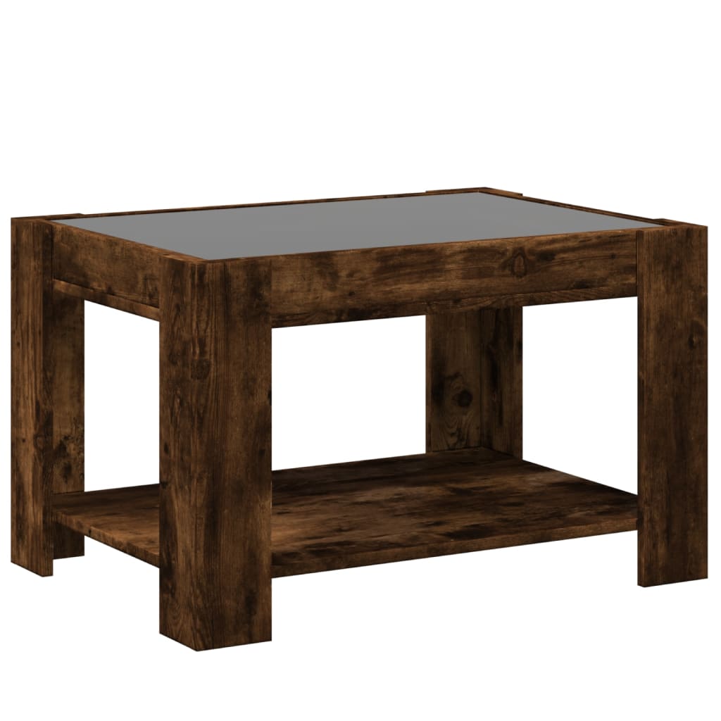 füstös tölgy szerelt fa dohányzóasztal LED-del 73 x 53 x 45 cm