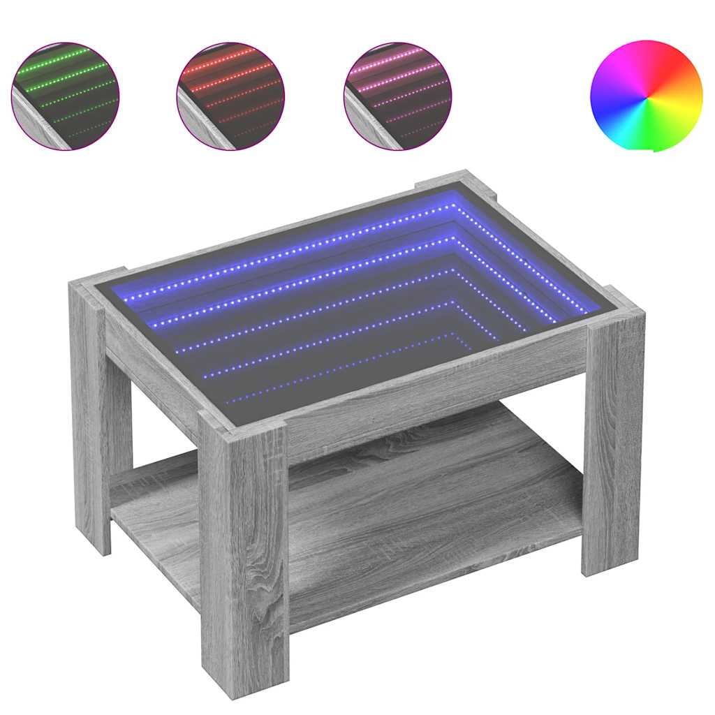 szürke sonoma szerelt fa dohányzóasztal LED-del 73 x 53 x 45 cm