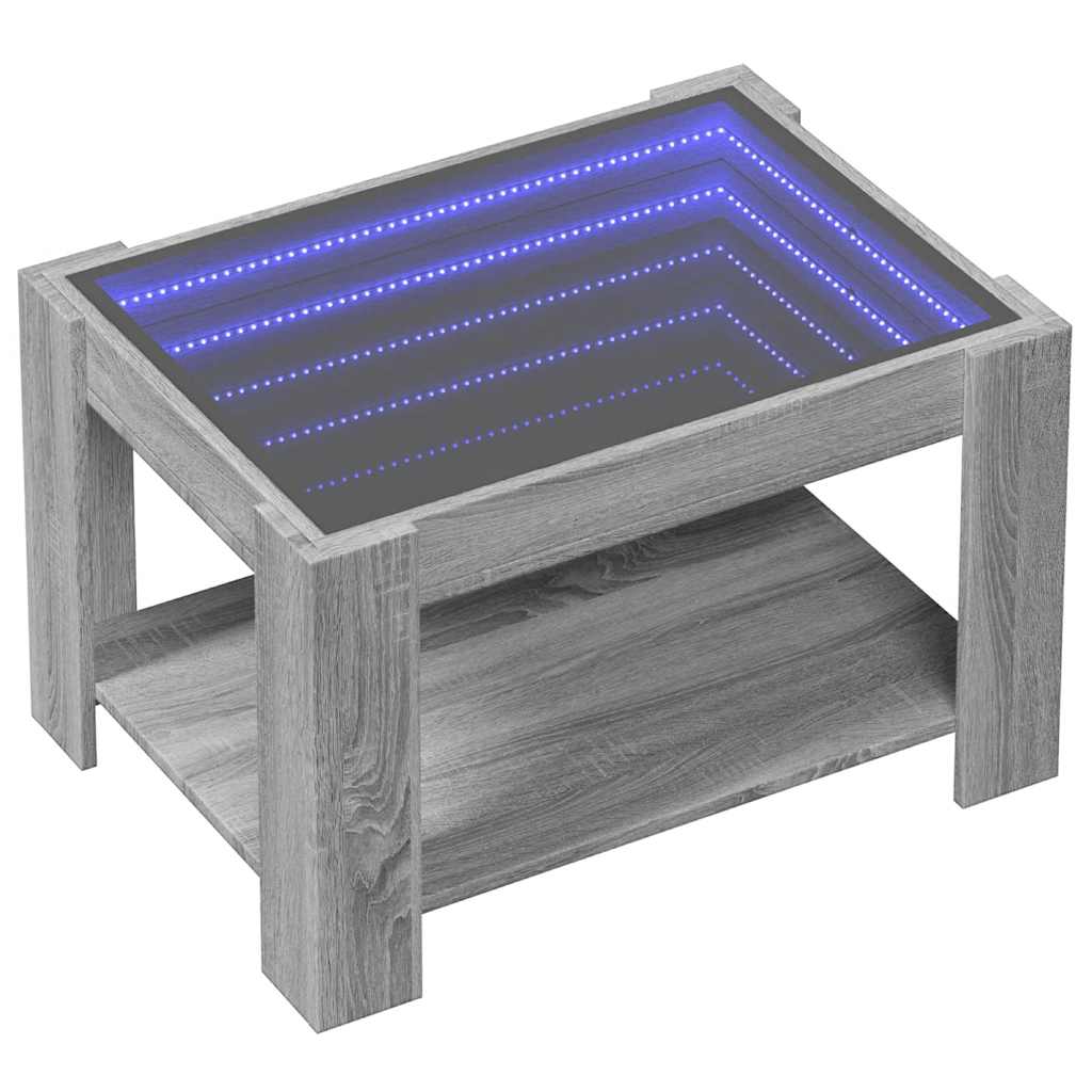 szürke sonoma szerelt fa dohányzóasztal LED-del 73 x 53 x 45 cm