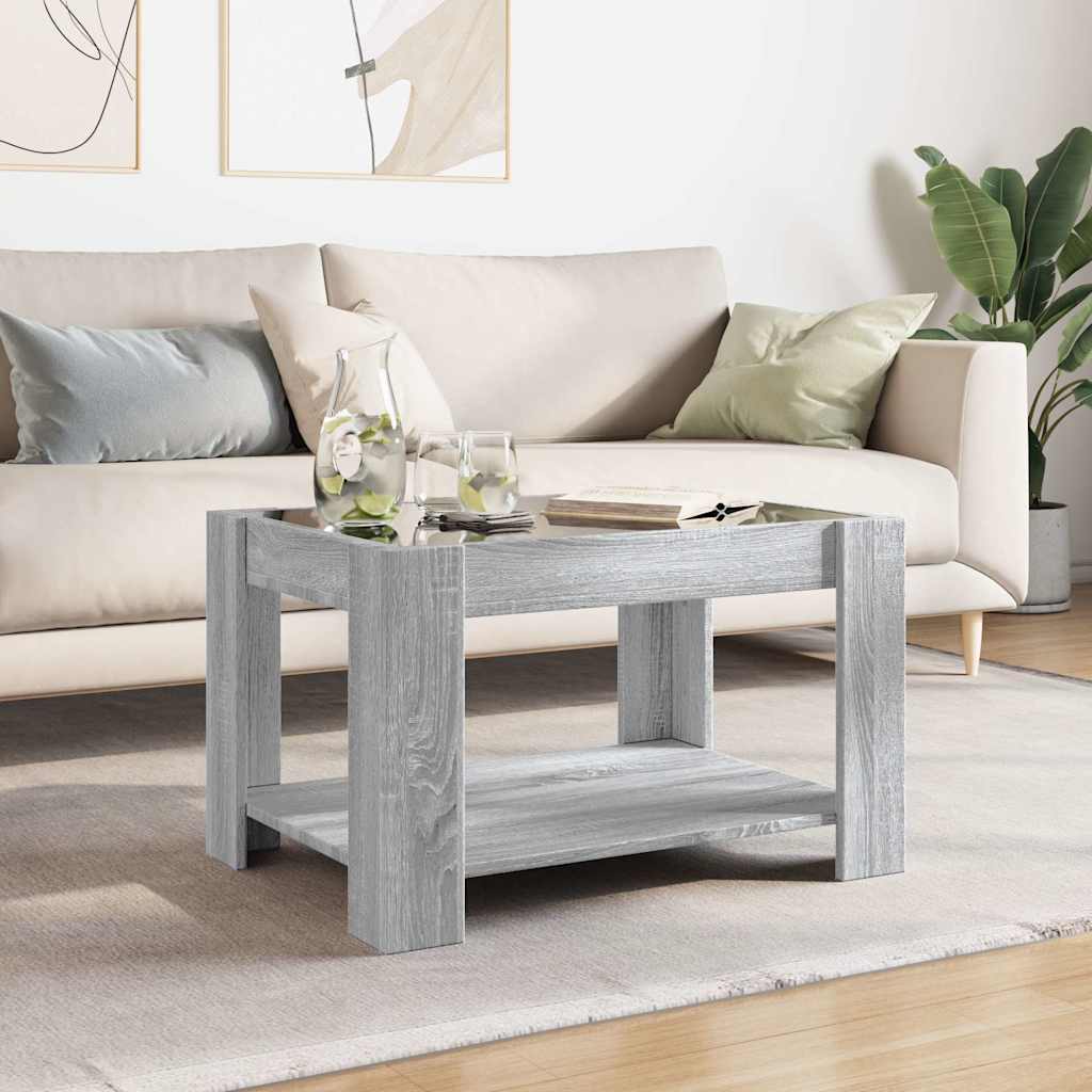 szürke sonoma szerelt fa dohányzóasztal LED-del 73 x 53 x 45 cm