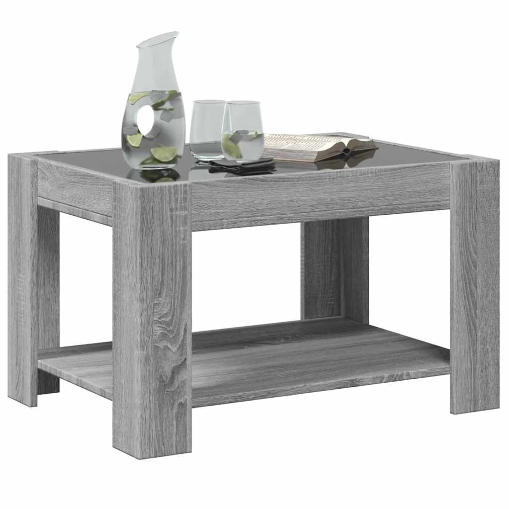 szürke sonoma szerelt fa dohányzóasztal LED-del 73 x 53 x 45 cm