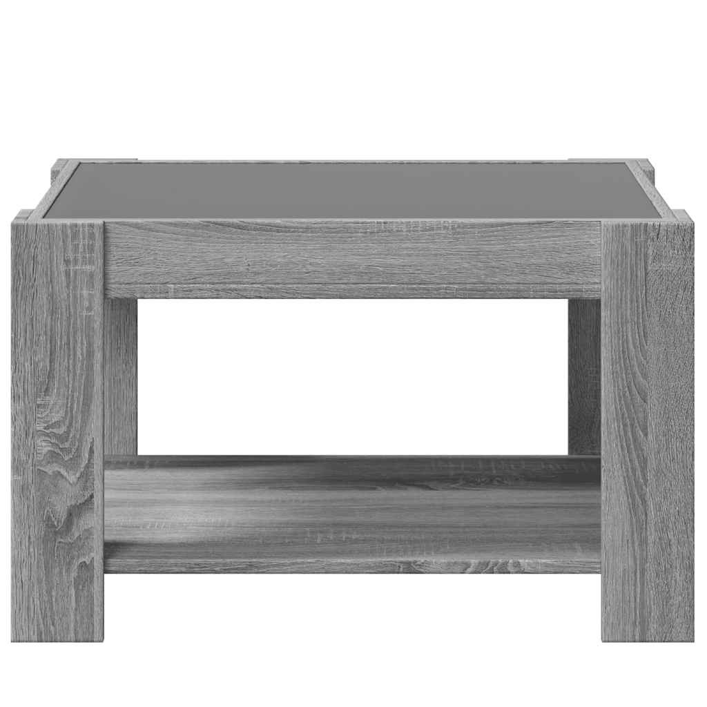 szürke sonoma szerelt fa dohányzóasztal LED-del 73 x 53 x 45 cm
