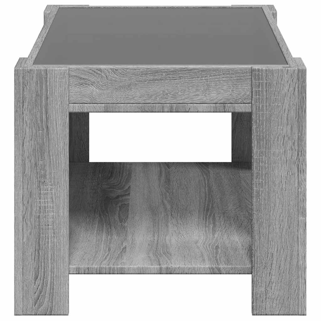 szürke sonoma szerelt fa dohányzóasztal LED-del 73 x 53 x 45 cm