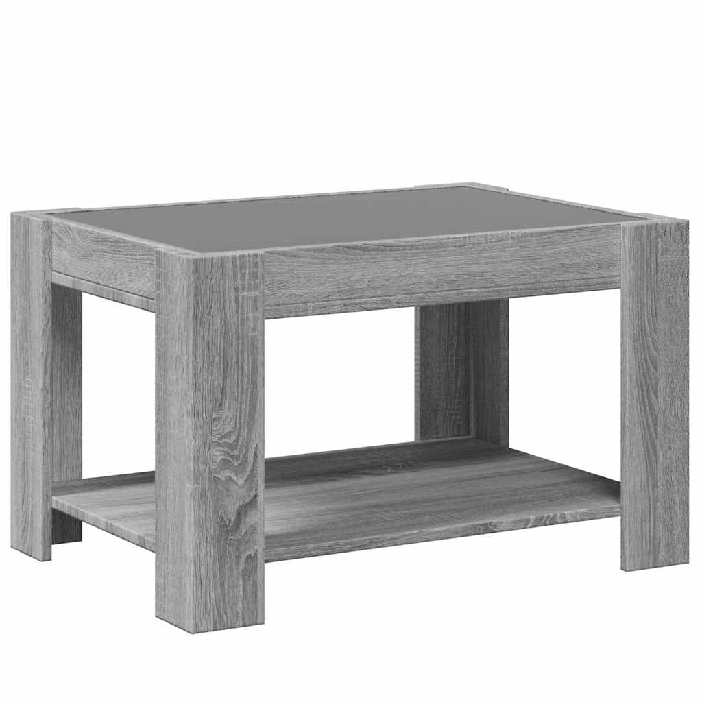 szürke sonoma szerelt fa dohányzóasztal LED-del 73 x 53 x 45 cm