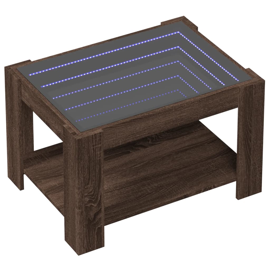 barna tölgy szerelt fa dohányzóasztal LED-del 73 x 53 x 45 cm