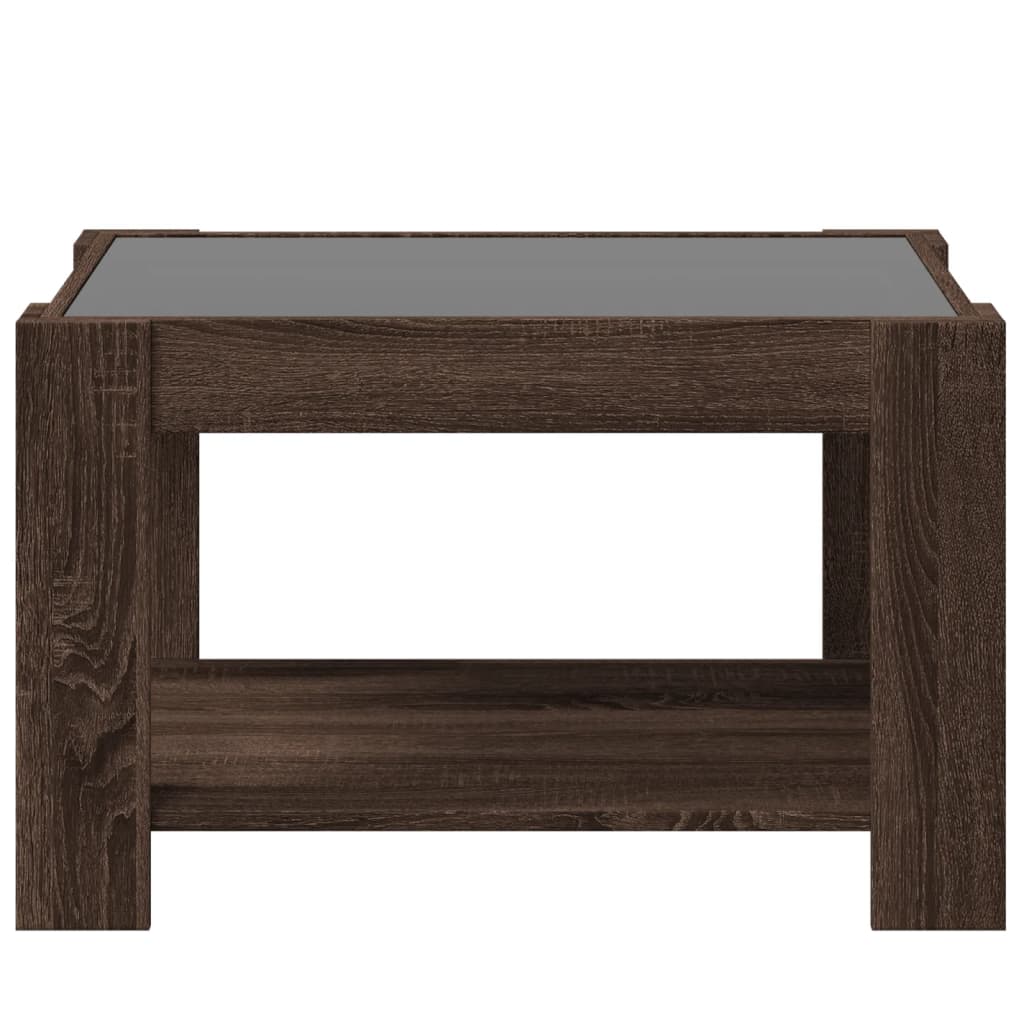 barna tölgy szerelt fa dohányzóasztal LED-del 73 x 53 x 45 cm