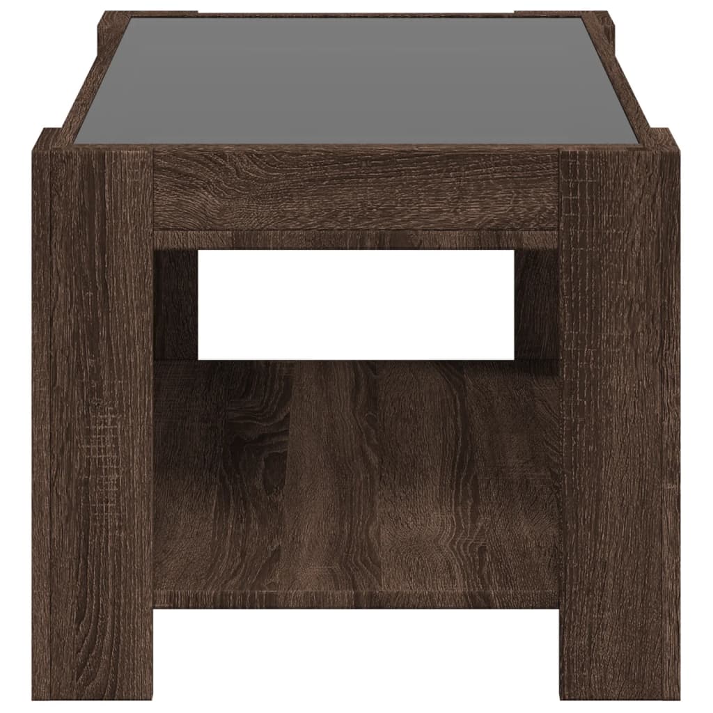 barna tölgy szerelt fa dohányzóasztal LED-del 73 x 53 x 45 cm