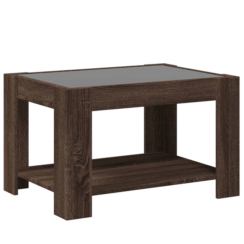 barna tölgy szerelt fa dohányzóasztal LED-del 73 x 53 x 45 cm