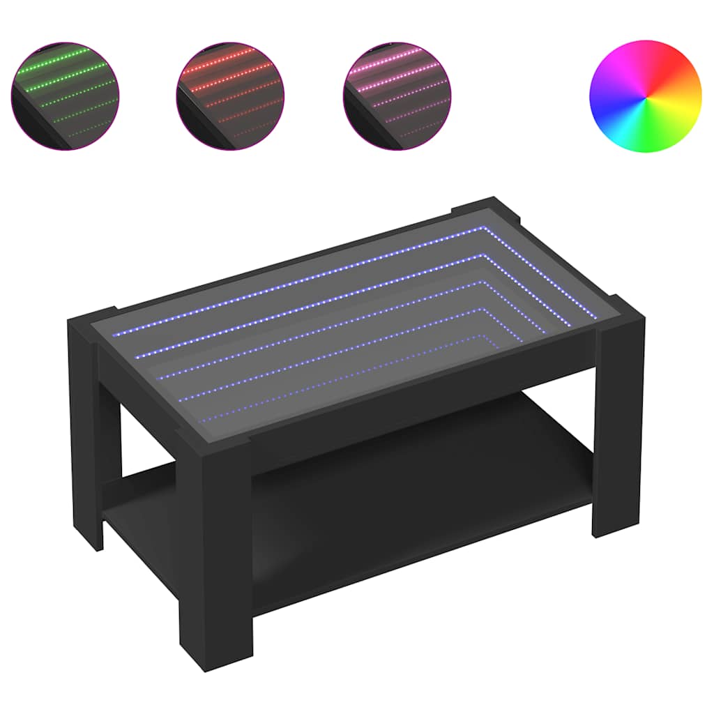 fekete szerelt fa dohányzóasztal LED-del 93 x 53 x 45 cm