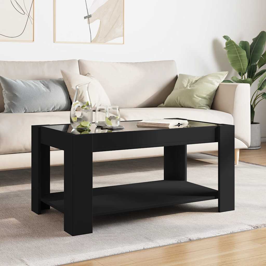 fekete szerelt fa dohányzóasztal LED-del 93 x 53 x 45 cm