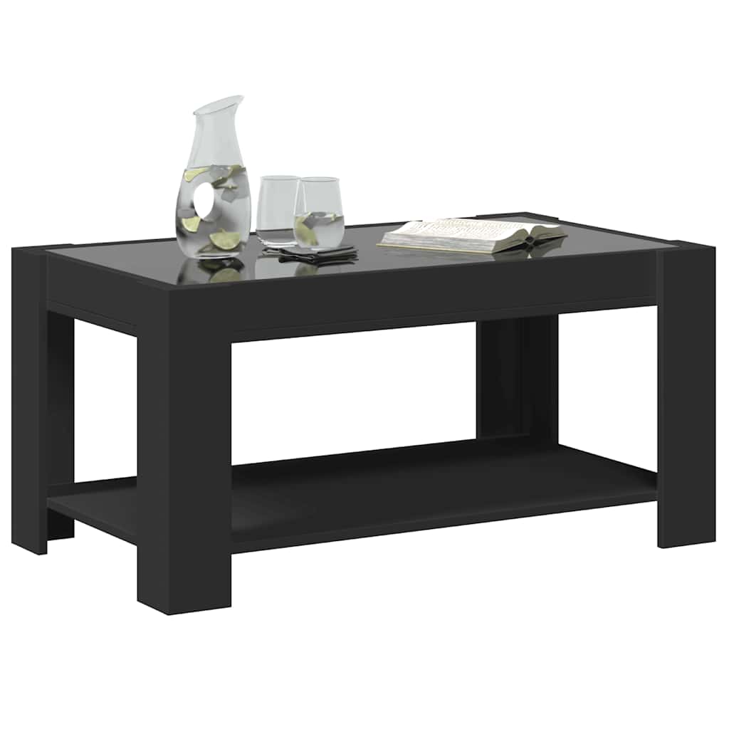fekete szerelt fa dohányzóasztal LED-del 93 x 53 x 45 cm
