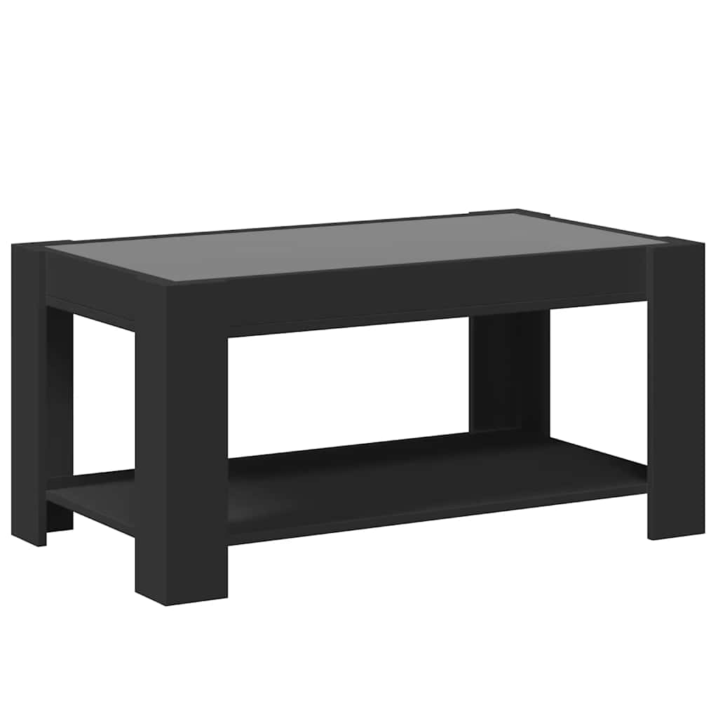 fekete szerelt fa dohányzóasztal LED-del 93 x 53 x 45 cm