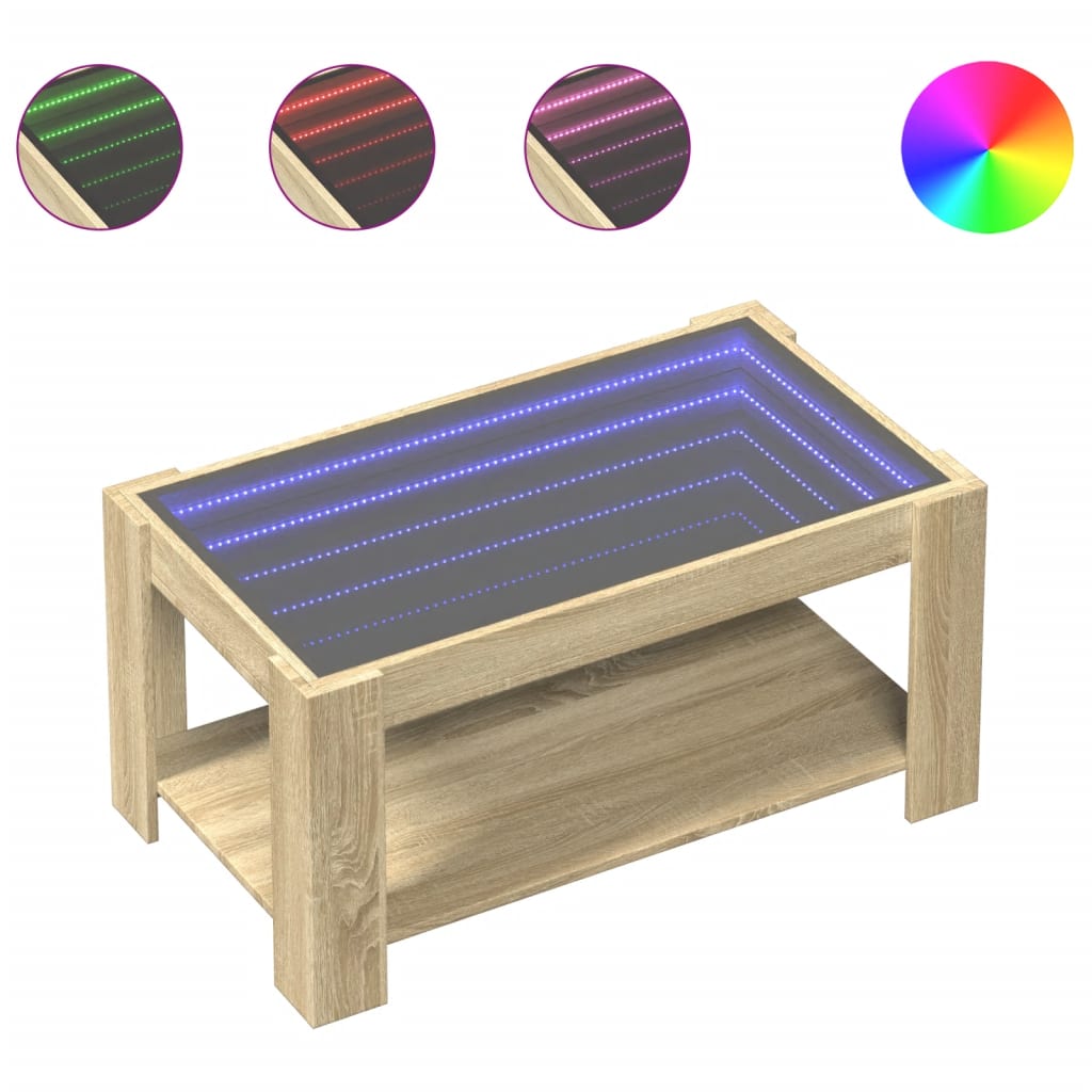 sonoma tölgy szerelt fa dohányzóasztal LED-del 93 x 53 x 45 cm